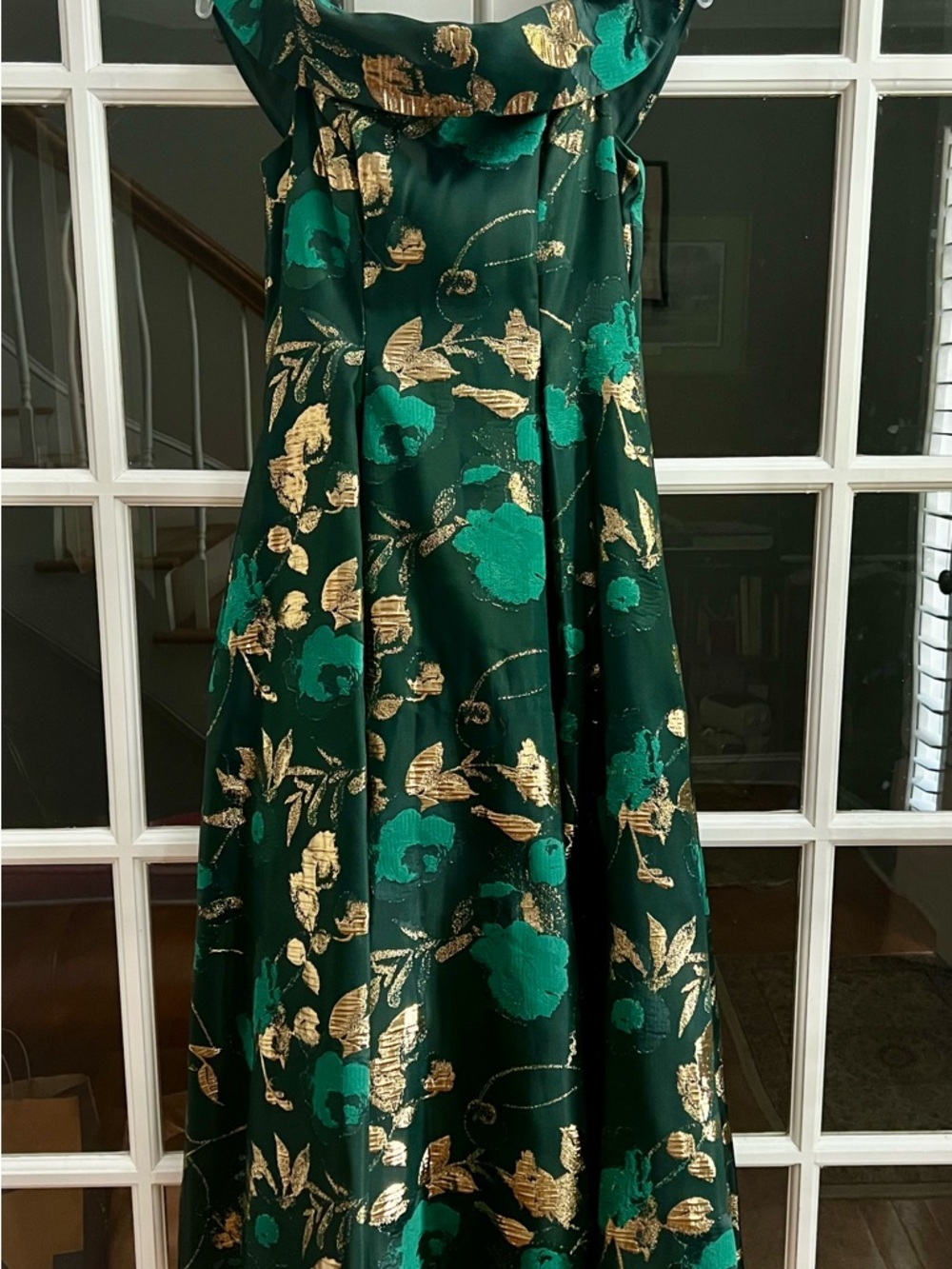 Adrianna Papell Green and Gold Floral Maxi Dress - Picture 2 of 6